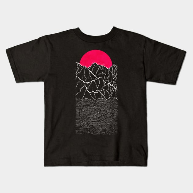 Pink sun mountains Kids T-Shirt by Swadeillustrations